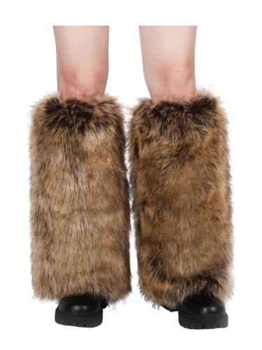 LA CARRIE Women Faux Fur Leg Warmers Long Furry Leg Foot Cuffs Girls Winter Boot Socks(Raccoon)