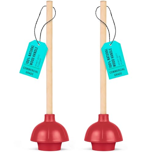 Image of SteadMax Heavy Duty Double Layer Toilet Plunger, Commercial Grade, Double Thrust Force, Red Rubber Cup with Wood Handle (22 inch, 2 Pack)