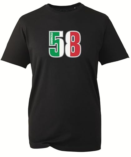 Image of Splashshirts Marco Simoncelli 58 T-Shirt Motorbike Rider Flag, 100% Cotton, Classic Fit, Unisex MotoGP Apparel- Black (Size-L)