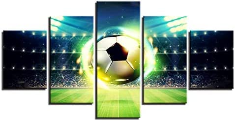 Impression sur toile football haut de gamme grand tableau 5 pièces avec cadre bois