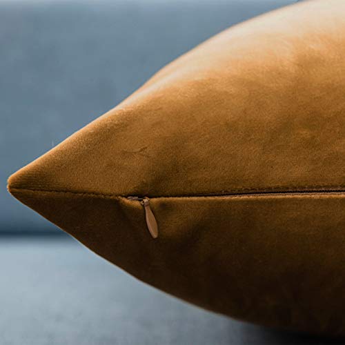 Image of 26x26 Decorative Velvet Euro Throw Pillow Covers Set of 2,Mustard Yellow | JUSPURBET Cozy Soft Couch Covers with Invisible Zipper for Modern Couch Sofa Bed Living Room Bedroom Home Decor