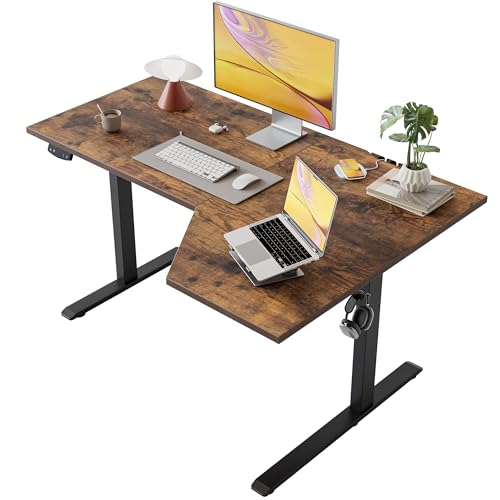 Image of Agilestic Electric Standing Desk, Height Adjustable Desk, 48 x 28 Inch Sit Stand up for Work Office Home, L Shaped Ergonomic Rising Computer Table with Memory Preset, Rustic Brown