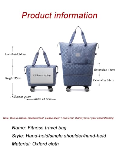 Rolling Duffle Bag with Wheels and Shoe Bag Expandable Foldable Travel Duffel Bag Carry on Luggage Bag Portable Weekender Bag(Black)2