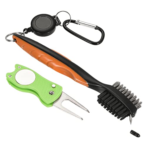 M METERXITY Golf Club Brush Kit- Golf Club Groove Cleaner Zip-line Dual Sided Bristle Cleaning Tools with Clip Divot Fork