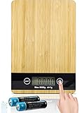 【LIMPIEZA】 Esta báscula de cocina cuenta con una elegante parte superior de bambú, que es muy fácil de limpiar. No te preocupes por dejar las huellas, las salpicaduras ni los restos de comida, es sencillo quitar las manchas y las imperfecciones de la superficie.