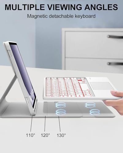 Image of RTSY Keyboard case for Samsung Galaxy Tab A11+ / A11 Plus 2025 (11 Inch) & A9+ / A9 Plus 2023 (11 Inch),7-Color Backlit & Touchpad,Multi Angle,Wireless Magnetically Detachable Keyboard Cover-Grey /White