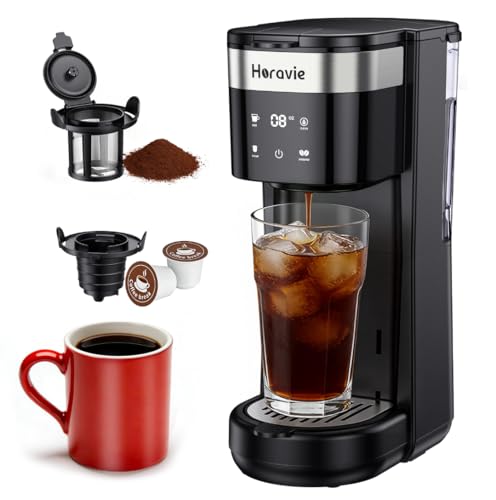 All-in-1 Single Serve Coffee Maker, Fit 7.8' Travel Mug, Hot & Iced K Cup Coffee Machine with 5 Brew Sizes, One Cup Coffee Maker with Descaling and Low Water Alert, 30oz Removable Reservoir, Black