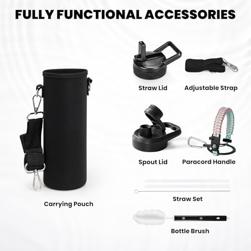 Image of RAYMYLO Insulated Water Bottle 20 oz, Triple Wall Vacuum Stainless Steel (Cold for 24Hrs, Hot for 12Hrs), Leak Proof & Non-BPA, Modern Water Bottle Jug for School with Straw Spout Lids