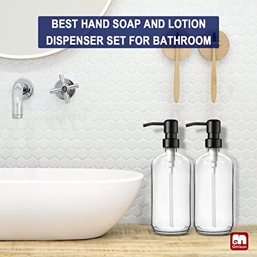 Gmisun Glass Soap Dispenser With Stainless Steel Pump, 2 Pack Clear Bathroom Soap And Lotion Dispenser Set, Refillable Hand Dish Soap Liquid Bottle For Kitchen, 16 Oz Modern Soap Pump Bottles #TOP4