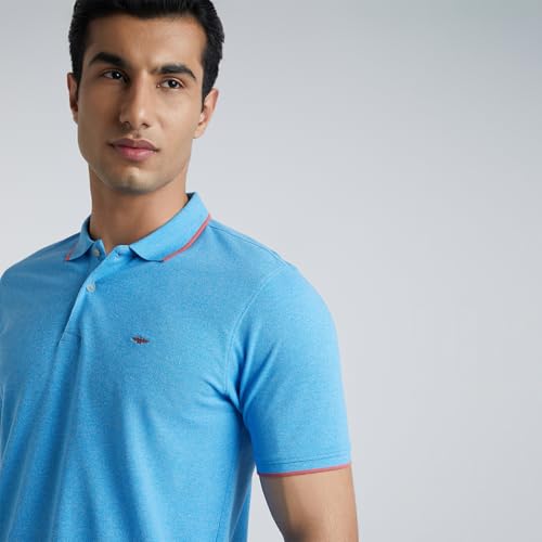 Image of Park Avenue Men's Cotton Polyester Blend Solid Pattern Slim Fit Rib Collar Polo Neck Half Sleeve Casual T-Shirt