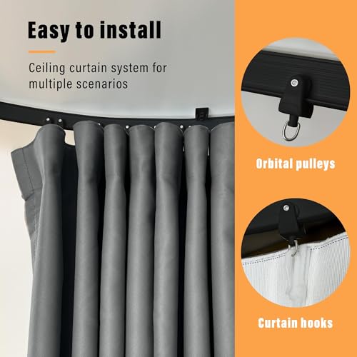 Image of MaKefeile Room Divider Curtains with Flexible Ceiling Curtain Tracks Set,100% Blackout Floor to Ceiling Curtains Patio Sliding Door Curtains (Dark Grey Drape & Black Rail W 15 x H 8 FT)