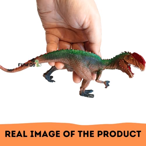 Image of FUNFOB Dinosaur Toy Figure Width -21cm Dilophosaurus Dinosaur Toys for Kids & Adults PVC Multicolour | Red Horn Green Back SML