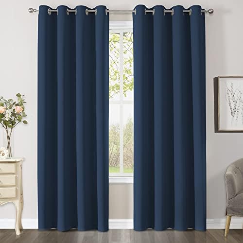 CUCRAF Window Treatment Blackout Curtains Super Soft Solid Thermal Insulated Eyelet - W46 x L72 inch Navy Blue Bedroom Light Blocking Curtains for Kids Room & Nursery & Door