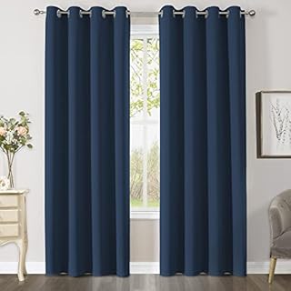 CUCRAF Window Treatment Blackout Curtains Super Soft Solid Thermal Insulated Eyelet - W46 x L72 inch Navy Blue Bedroom Light Blocking Curtains for Kids Room & Nursery & Door