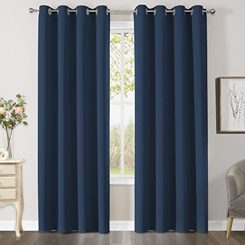 CUCRAF 2 Panels Blackout Thermal Insulated Curtain - 46 x 90 inch Navy Blue Decorative Curtain Blackout Eyelet Curtain for Kids Room & Nursery & Door