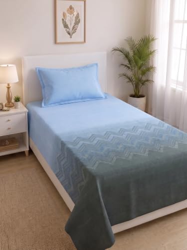 Image of Mafatlal 186 TC Autumn Delight Graceful Pure Cotton Single Flatsheet (60 x 90 Inch) | Breathable Summer Comfort | Wrinkle-Free Floral Bedsheet with 1 Pillow Cover, Ash Blue