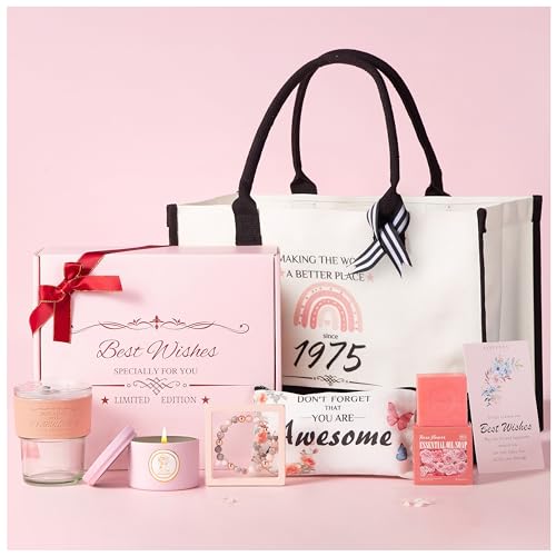 Evelunya Idée de Cadeau d'Anniversaire 50e pour Femme, Bougies Parfumées aux Fleurs Véritables, Ensemble Cadeau de Luxe, Idées de Cadeaux Uniques pour Femme, Cadeau de Relaxation et Soin Personnel