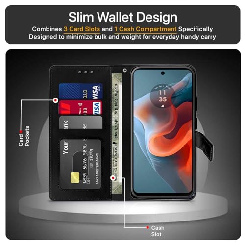 Image of WOW IMAGINE Shock Proof Flip Cover Back Case Cover for Motorola Moto G34 5G | Moto G45 5G (Flexible | Leather Finish | Card Pockets Wallet & Stand | Black)