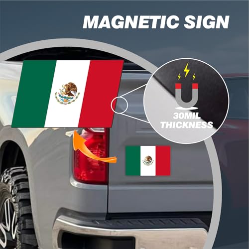 Image of Mexican Flag Car Magnet 2-Pack 4 inchx6 inch - Mexico Vinyl Decal with Eagle Emblem | UV Resistant Automotive Sticker for Truck /SUV /Vocho Classic Cars