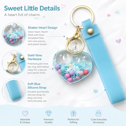Image of Wanna Party Heart Shaped Beads Keychain with Blue Wrist Strap, Cute Bag Charm Key Ring for Girls, Backpack Accessories, Birthday Return Gifts, Party Favors, School Bag Decoration - 1PC