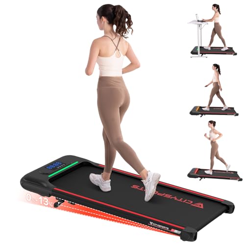 CITYSPORTS Tapis de Course Domestique, Tapis de Marche électrique 1-6 km/h, avec Application Intelligente, télécommande et écran LED (Black Red)