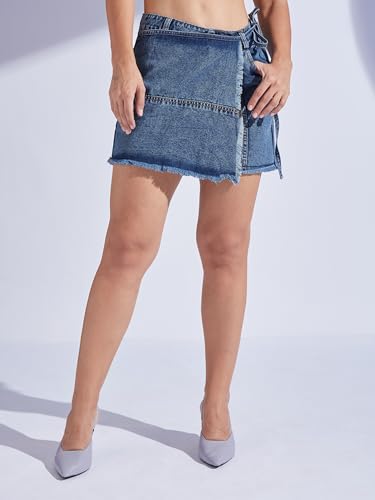 Image of Miss Chase Women's Relaxed Fit Mid Rise Highly Distressed Regular-Length Denim Shorts