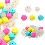 David Accessories 25pcs Silicone Beads Bulk - Round, Hexagon, Mushroom Shapes - 15mm, 14mm - A-A Color - DIY Craft, Jewelry Making