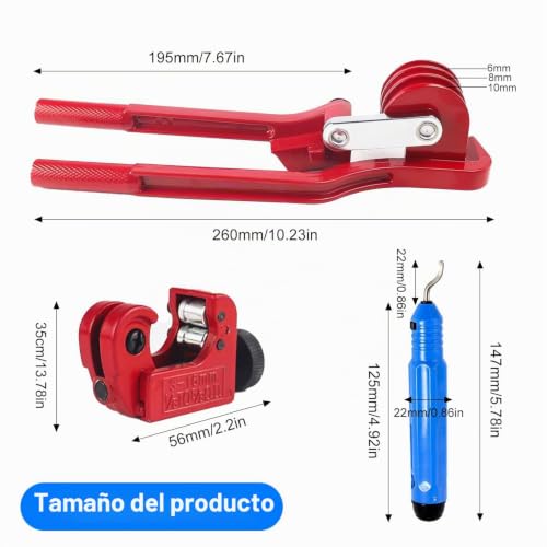 Miniatura 2 de Dobladora De Tubos De 6 8 10 Mm, Puede Doblar Con Precisión En Ángulos De 0 45 90 135 180 , Con Cortador De Tubos Y Herramienta Desbarbadora, Para Tubos De Cobre Y Tubos De Aluminio Rojo