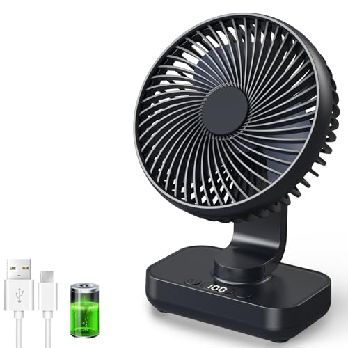 ArsMotin Ventilador de Mesa USB con Oscilación Automática, Batería 4500mAh Recargable, Silencioso, 4 Velocidades, Pantalla Digital, Carga Rápida, Portátil para Hogar, Oficina, Dormitorio, Exteriores