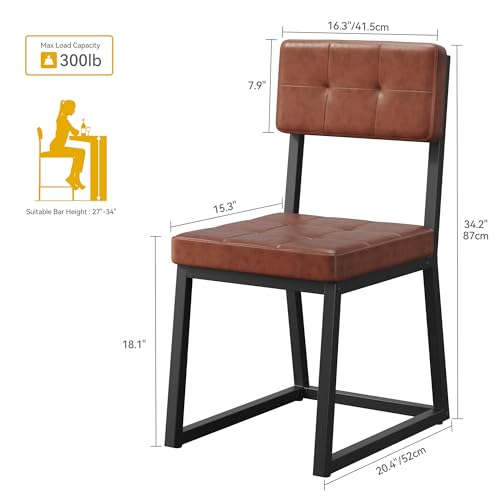 DWVO Modern Dining Chairs Set of 2 Brown Upholstered Kitchen Chairs with Faux Leather Cushion Seat and Heavy Duty Metal Leg for Kitchen Living Room Restaurant, Brown