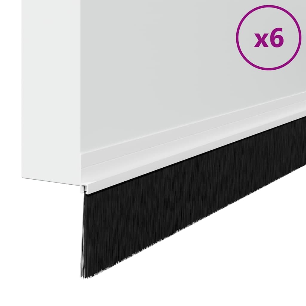 Samoprzylepne uszczelki szczotkowe do drzwi, 6 sztuk, białe, 100 cm, ze stopu aluminium, z nylonowym włosiem PCW, do drzwi pokojowych i wejściowych, do wnętrz, ochrona przed przeciągiem i