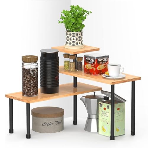 Image of Rellon Industries 3 Tier Spice Rack for Kitchen Counter Top Organizer Shelf Storage Rack,Container Rack, Space Saving,Bathroom Shelves (wooden)