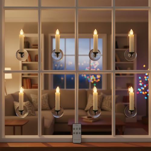 Image of Flameless LED Taper Candles with Clips, 4 inch Battery Operated Window Candles with Remote Timer Mini LED Chandelier Candlesticks for Home Decor Wedding Church Party & Tree Lighting,6 Pack,Beige