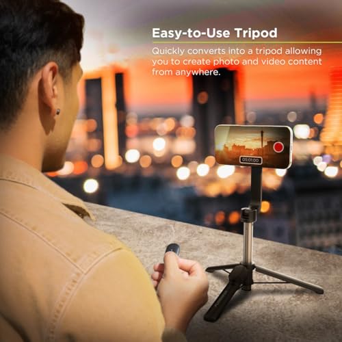 PureGear Magnetic Selfie Stick Tripod Stand with Wireless Remote, Compatible with MagSafe for iPhone 16/15/14/13/12 Series and Android Phones, Extendable Tripod Mount and Stand (Black) - Thumbnail 4