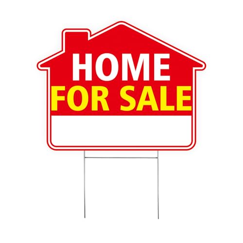 Home For Sale Sign with Stake 17x13 Double-Sided House for Sale Yard Sign Red White & Yellow For Sale by Owner Real Estate Sign for Homes Open House and Estate Sale