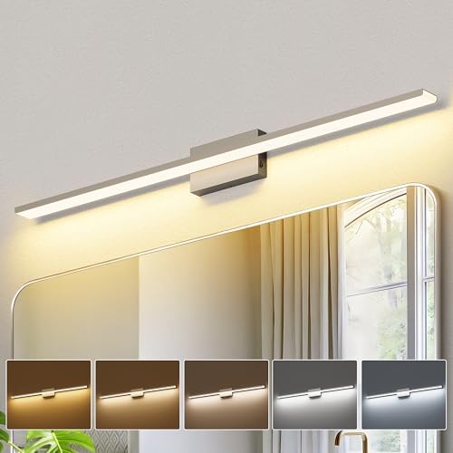 JUSHENG Brushed Nickel Vanity Lights 5CCT Dimmable Vanity Light Bar LED Bathroom Light Fixtures 47.24'' Inch 42W