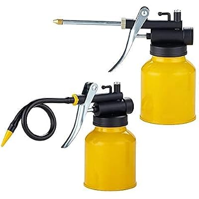 Hand Pump Oiler Can Professional Level 8 oz. Capacity Pump Oiler with Metal & Long Flex Spout