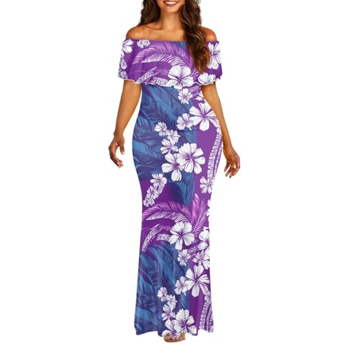 Image of Polynesian Dresses for Women Off Shoulder Maxi Dress Puletasi Samoan Dresses S-7XL