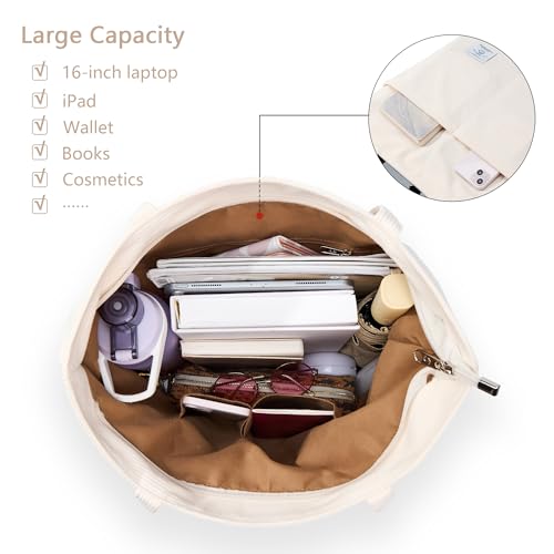 Image of KALIDI Women Corduroy Tote Bag Zipper Casual Tote's Handbag Big Capacity Shoulder Bag with Pockets