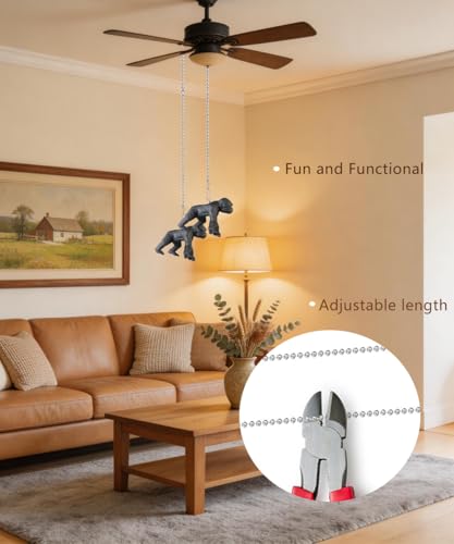 Image of 12 inch Easy-Install Ceiling Fan Pull Chain Set with Decorative Pendant - Extender & Ball Chain Connector for Light Pull Chains, Ceiling Fan Hanging Ornament Accessories (Chimpanzee)