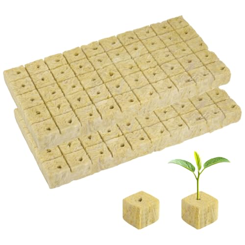 Zhushishunyi 50 Pcs Cubos de Lana de Roca con 50 Agujeros, 25 x 25 x 25 mm Cubos de Cultivo hidroponico para plantación en Invernadero hidroponia, Cultivo sin Suelo y plántulas