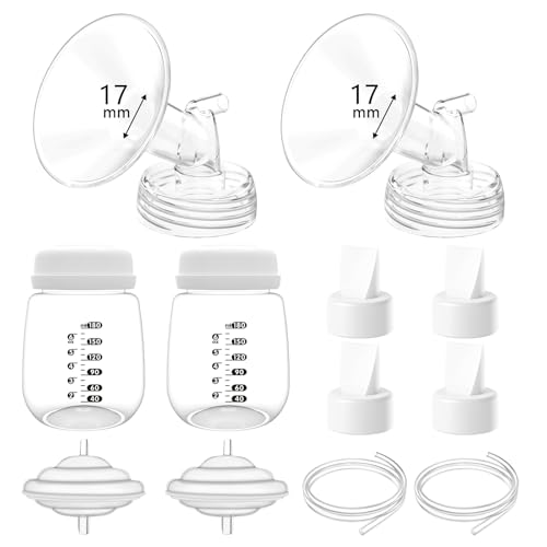 Image of 17mm Pump Parts Compatible with Spectra S1/S2/9 Plus,Spectra Replacement Pump Parts,Full Set Replace Include 17mm Flange, Duckbill Valve, Backflow Protector, Tubing and Bottle