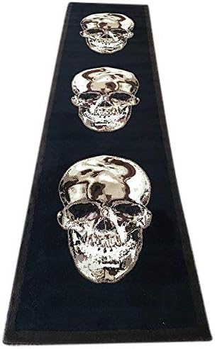 Carpet King Skull - Alfombra larga de pasillo, diseño marrón y negro, 134 (32 pulgadas x 15 pies 10 pulgadas)