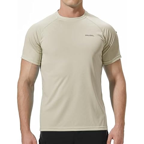 Pausel Men's Rash Guard Swim Shirts Short Sleeve UV Sun Protection Quick Dry UPF 50+ SPF Fishing Beach Water T-Shirt Oatmeal Pink 5XL Cover
