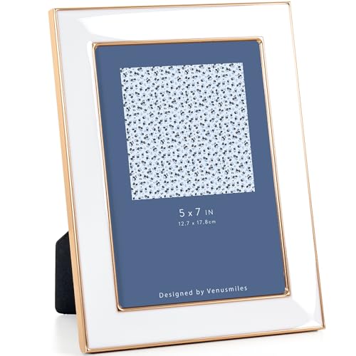 Venusmiles 5x7 Enamel Picture Frame, Gold Metal Edge with Easel,