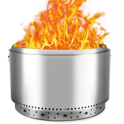32" Smokeless Firepit Outdoor, Portable Outside Stainless Steel firepit, Wood Burning Fire Pits for Camping, Backyard, Patio Garden, Picnic