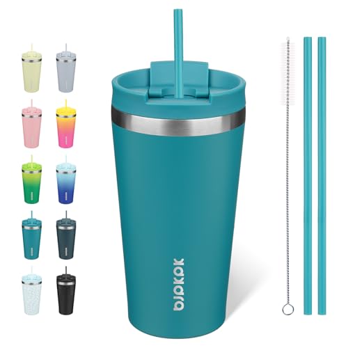 Image of BJPKPK 18 oz Coffee Tumbler with Straw, Insulated Stainless Steel Cup