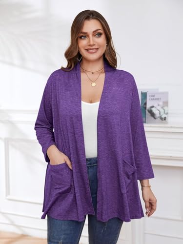 Image of BELAROI Plus Size Lightweight Cardigan Sweaters for Women Casual Open Front 3 /4 Sleeve Cover Up