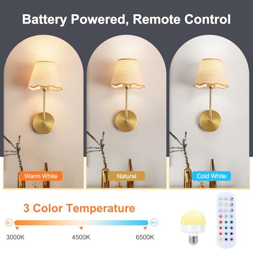Image of ADISUN Battery Operated Wall Sconce Set of 2, Gold Wall Lamps for Living Room, Rechargeable Bulbs, RGB. Rattan Shade Wireless Wall Lights for Bedroom Living Room Hallway Kitchen(Bulbs Included)