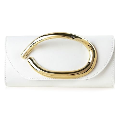 POPZARD Evening Clutch Purse for Women Metal Handle Chain Bag White